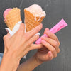 two ice cream cones and peptide lip tint jelly bean