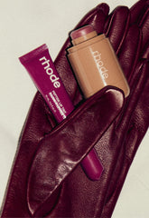 raspberry jelly plt and sleepy girl blush with burgundy leather gloves