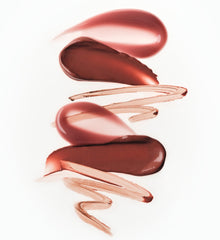 swatch of peptide lip tint salty tan, pocket blush in tan line, peptide lip shape in twist