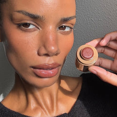creator wears pocket blush in toasted teddy