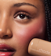 model wears pocket blush in plum