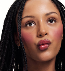 model wears pocket blush in plum
