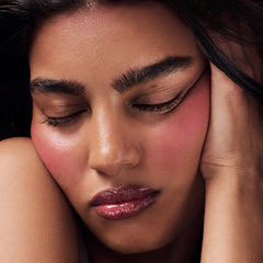 model wears pocket blush in plum
