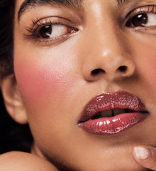 model wears pocket blush in plum