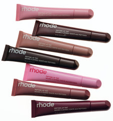peptide lip tint, ribbon, pbj, toast, espresso, rhode vanilla, salty tan, raspberry jelly