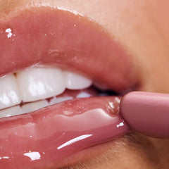 model's lips with peptide lip tint salty tan