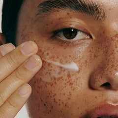 model with glazed skin, applying peptide glazing fluid