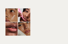 close up of 2 models, one wearing peptide lip tint in jelly bean, the other wearing peptide glazing fluid