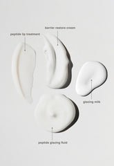 swatches of all 4 rhode kit products: peptide lip treatment, barrier restore cream, glazing milk, peptide glazing fluid