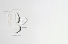 swatches of all 4 rhode kit products: peptide lip treatment, barrier restore cream, glazing milk, peptide glazing fluid