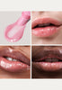 a grid of three models, each wearing peptide lip tint in jelly bean + an image of applicator with lip tint squeezing out
