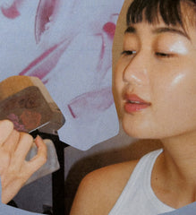 Model wears Peptide Lip Tint in shade Toast