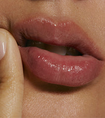 close up of model's glossy lips