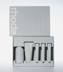 The Rhode Kit, From Left to Right: Peptide Glazing Fluid, Barrier Restore Cream, Peptide Lip Treatment in 3 Flavors