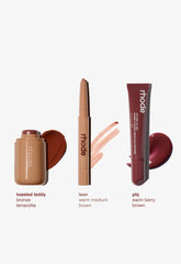 toasted teddy bronze terracotta, lean warm medium brown, pbj warm berry brown