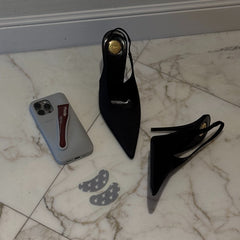 black heels, rhode lip case, r icon peptide eye prep
