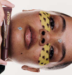 Aylah in spotwear, peptide eye prep banana peel, peptide lip treatment caramelized banana