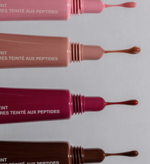 All 4 shades of Peptide Lip Tint - in shades Ribbon, Toast, Raspberry Jelly, and Espresso 