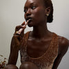 model wearing rhode sweet apple peptide lip treatment