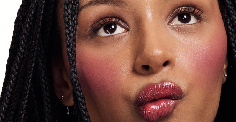 model wears pocket blush in plum