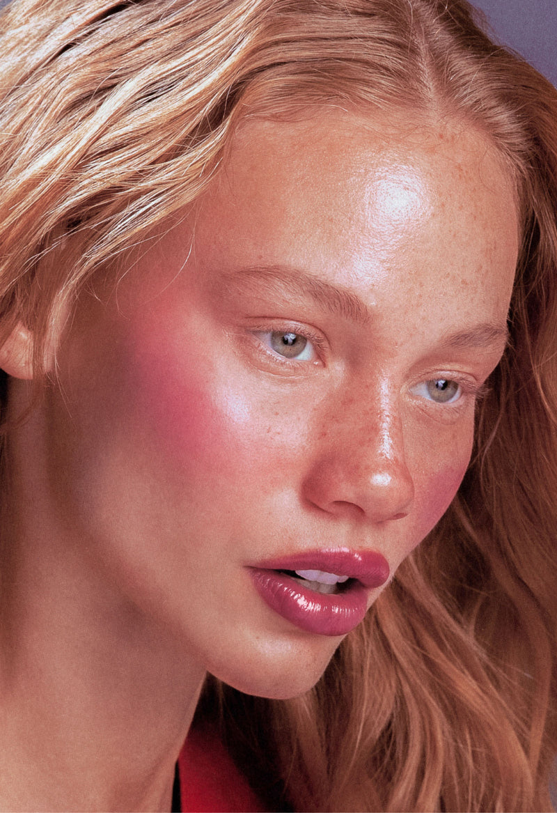 model wears pocket blush in plum