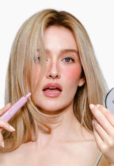 sarah pidgeon wears peptide lip tint in pretzel