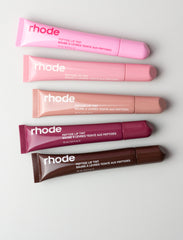 a collection of all 5 peptide lip tints: jelly bean, ribbon, toast, raspberry jelly, espresso