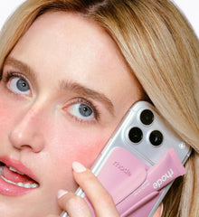 sarah pidgeon with the snap-on lip case in pretzel