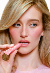 sarah pidgeon wears peptide lip tint in sweet pea and pocket blush in teacup