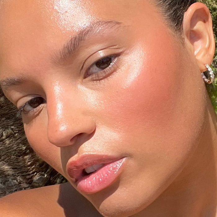 creator wearing pocket blush in tan line